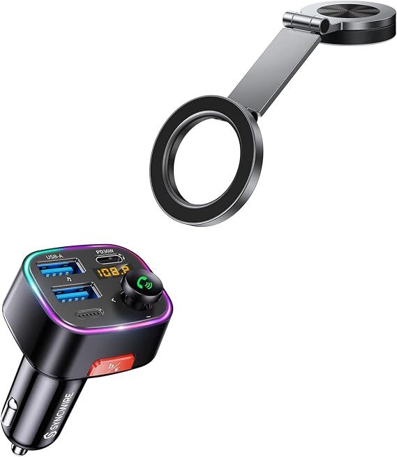 Syncwire Bluetooth 5.4 FM Transmitter Car Adapter 48W (PD 36W & 12W) and MagSafe Car Mount