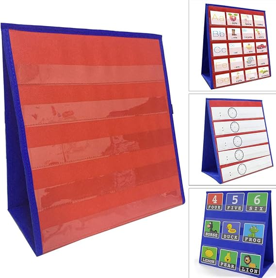 HINMAY Desktop Tabletop Pocket Chart, Classroom Double-Side and self-Standing Pocket Chart for Kindergarten, Home Use or Classroom