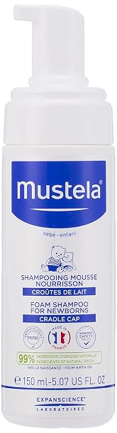 Mustela Cradle Cap Foam Shampoo for Newborn - Baby Shampoo with Naturally derived Avocado Polyphenols - Tear-Free & Fragrance-Free - 5.07 fl. oz