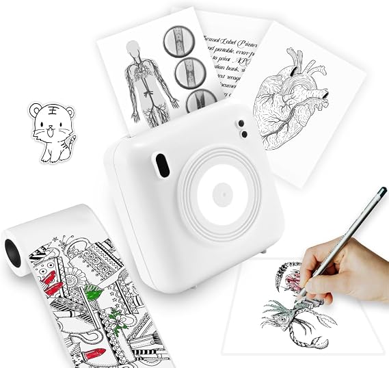 CP2 Sticker Printer, Mini Portable Thermal Printer, Bluetooth Inkless Sticker Maker Machine, Pocket Printer for iOS & Android, Learning Graphics, Memo, Journal, DIY, Gift for Kids - White
