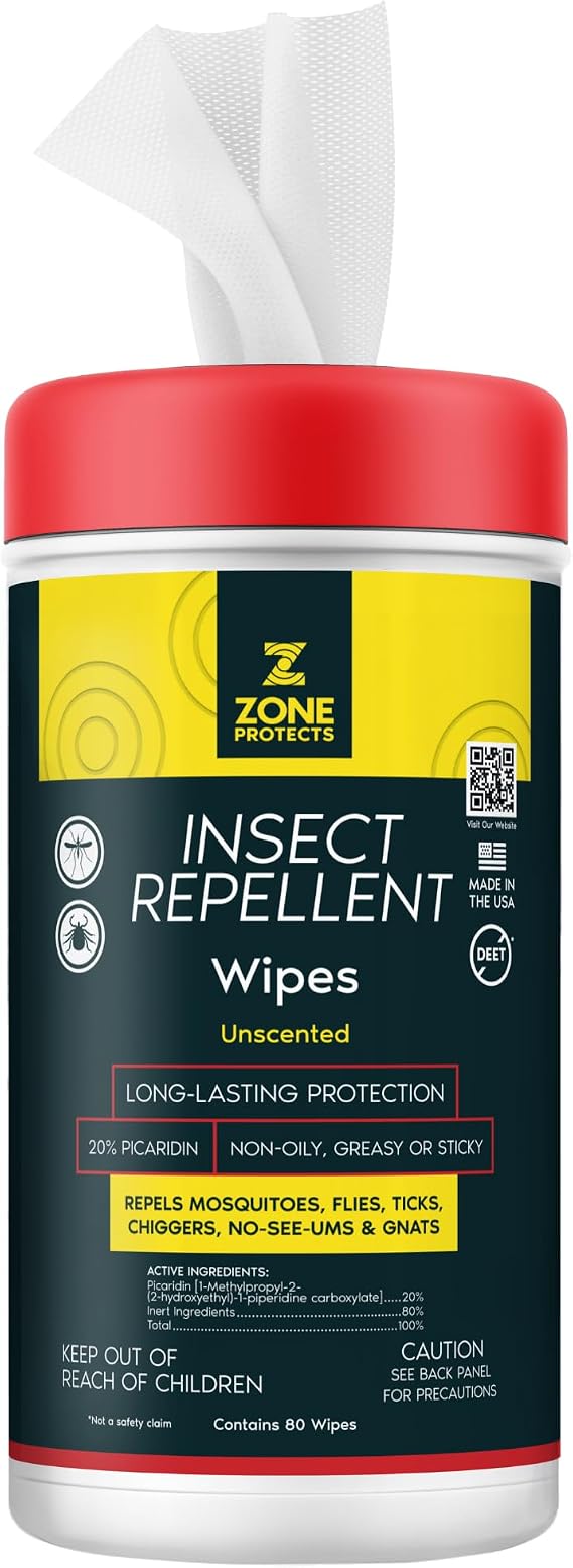 Picaridin Unscented Insect Repellent Wipes; 80-ct Picaridin Wipes, 12-hr Proven Protection; Mosquitoes, Ticks, Gnats, Chiggers