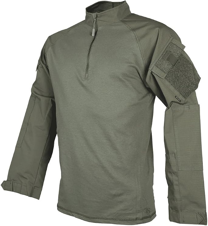 Tru-Spec T.R.U. 1/4 Zip Combat Shirt, Men's Tactical Long Sleeves - 65/35 Polyester Cotton Rip-Stop Fabric, Le Green/Olive Drab - X-Small