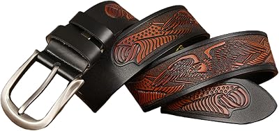 Men Women Leather Belts Fashion and Leisure Style Carved Print Eagle Flag Pattern Western Belt Strap Pin Buckle for Perfect Party Gift110cmwaist:36~38, Coffee