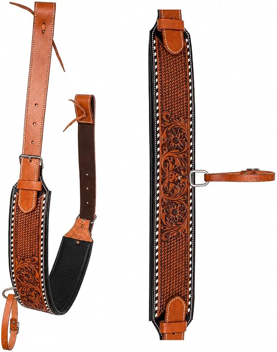 CHALLENGER 4" Wide Tooled Padded Leather Rear Flank Horse Saddle Cinch Girth Billets 97136