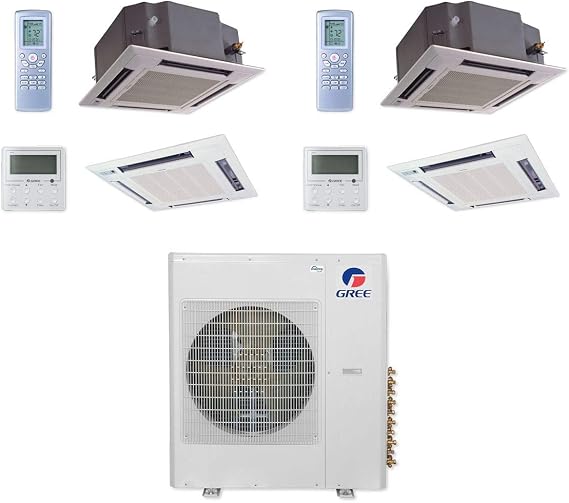 Gree 42,000 BTU Multi21+ Dual-Zone Ceiling Cassette Mini Split Air Conditioner Heat Pump 208/230V SEER 21 (12-12)