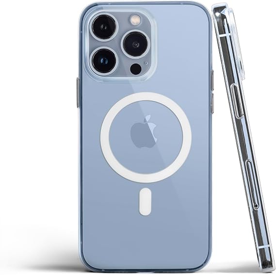 totallee iPhone 13 Pro Max Case, Magnetic Case with Built-in Magnets, Slim, Clear Case for iPhone 13 Pro Max with Extra Grip (Clear with Magnet)