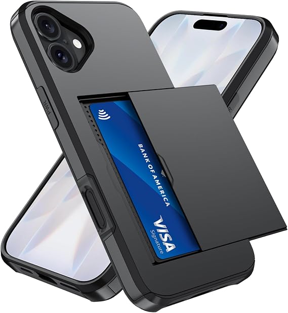 Qinmay Compatible with iPhone 17 Case Wallet,Built-in Card Holder, Heavy Duty Protective Dual Layer Shockproof Hidden Card Slot Slim Wallet Phone Cover for iPhone 17 ,Black