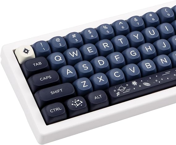 PBT Black Blue Keycaps, Custom Space Theme Keyboard Keycaps