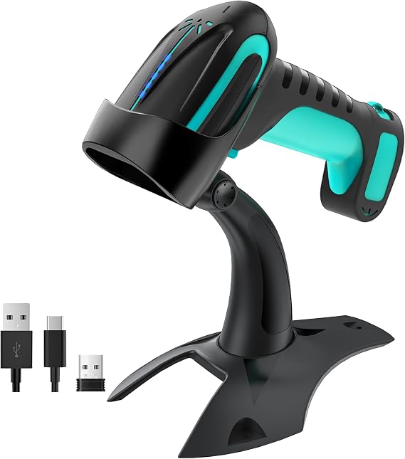 Tera Barcode Scanner Wireless with Stand: Industrial Drop-Resistant Blue