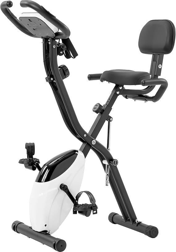 Folding Exercise Bike, Foldable Fitness Stationary Bike Machine,Upright Indoor Cycling Bike with 10-Level Adjustable Resistance,Arm Bands & Back Support Cushion for Home Gym Workout
