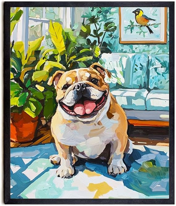 Bestbuddy Pet 8X10 Unframed Bulldog Dog House Pet Animal Oil Painting Art Print Poster Wall Decor Housewarming Kids Living Play Room AP251
