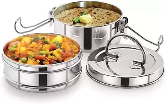 Stainless Steel Traditional Indian Lunch Box, Food Container,Indian Tiffin, Food storage container (Lunch Box 2 Tier)