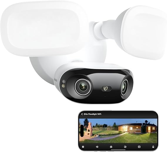 REOLINK Elite Floodlight WiFi, 4K 8MP 180 Panoramic Wired Floodlight Camera, Adjustable 3000 Lumens, Local AI Video Search, Dual-Band Wi-Fi 6, 24/7 Recording, No Monthly Fees, 100~240V AC Hardwired