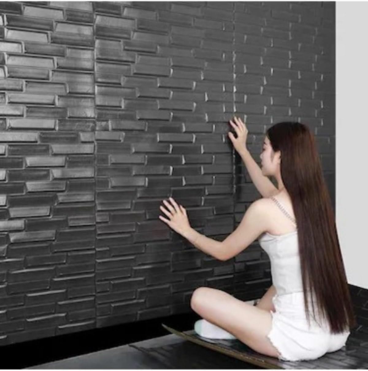 UKAB DEKOR Kendinden Yapışkanlı Esnek Köpük Paneli 3d Boyutlu Piramit Desen Duvar Kağıdı Yüksek Kalite siyah 50 x 70