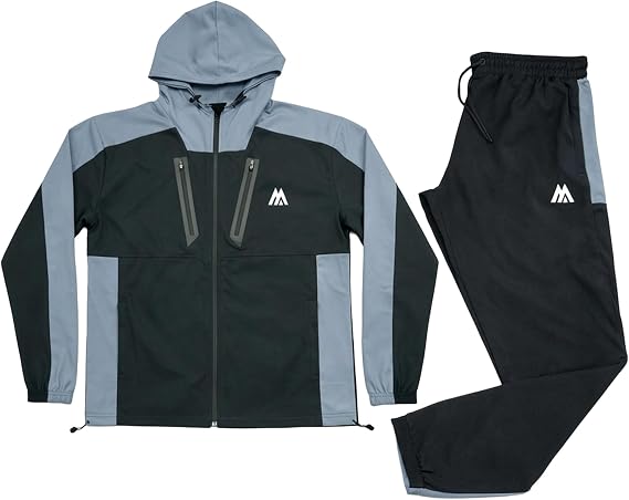 JABAL Mens Active Hooded Tracksuit Set Lightweight Breathable 4 Way Stretch Outdoor Sport Fitness Top & Bottom S-2XL