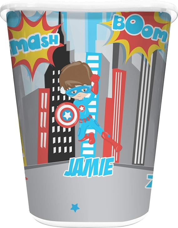 YouCustomizeIt Personalized Superhero in The City Waste Basket - Single Sided (White)
