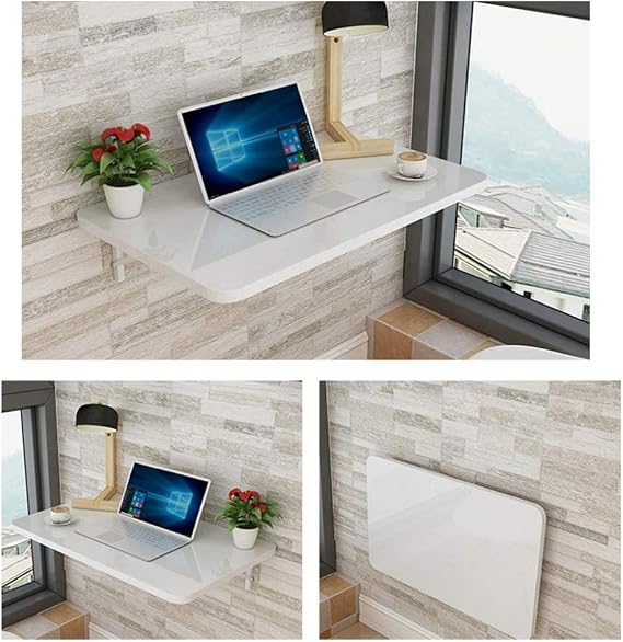 Folding Wall-Mounted Table Wall-Mounted Folding Table Wood Foldable Desk Wall Table Dining Table Computer Table Study Desk White,100 * 50cm