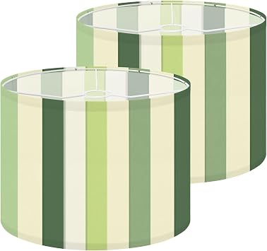 Lampshades Lamp Shades set of 2 Elegant vertical stripes calming sage green creamy white for Light Shade for Table Lamps Floor Lamps Drum Lamp Shades Lampshade Replacement