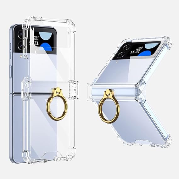 Galaxy Z Flip4 Case, Clear for Samsung Galaxy Z Flip 4 / docomo SC-54C / au SCG17 Cover, Ring Included, Hinged Protection, Uovon Smartphone Case, Shockproof, Stand Function, Ultra Lightweight,