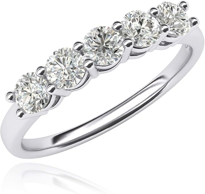 14k White Gold Eternal Five Stones Anniversary Ring Simulated Brilliant Diamonds Eternity ring 1.25ctw for Women