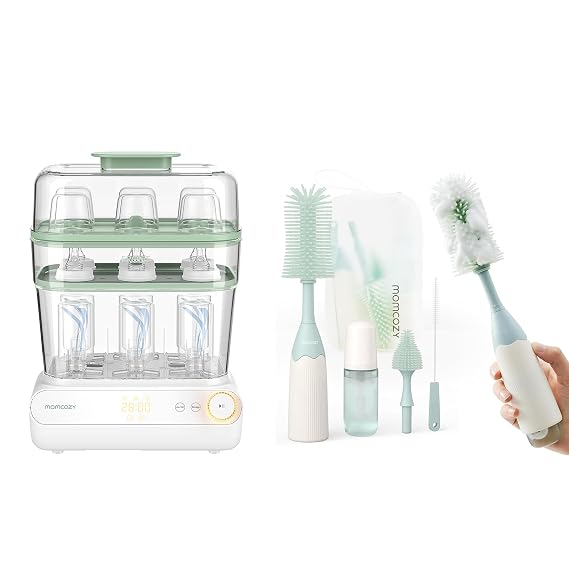 Momcozy 3 Layers Large Bottle Sterilizer and Dryer & Momcozy Bottle Brush Kit Green