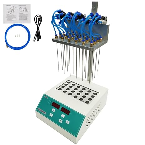 TECHTONGDA Termovap Sample Concentrator 24holes Dry Nitrogen Evaporator Laboratory Sample Evaporator Dry Heated Nitrogen Concentrator 110V
