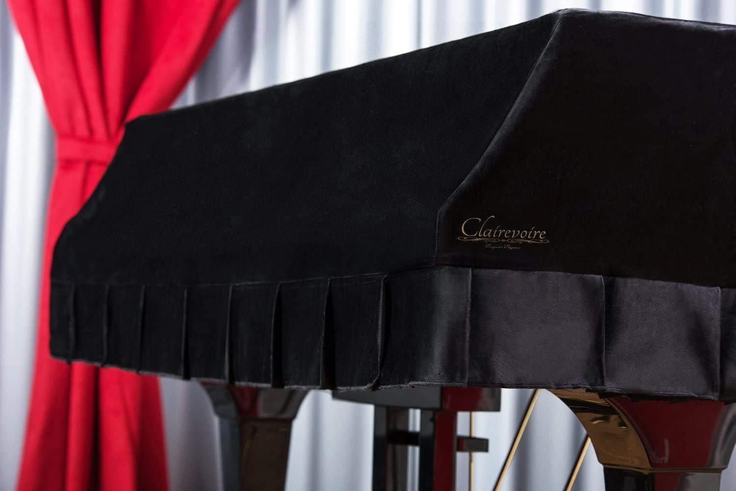 Clairevoire Grand Piano Cover for Steinway & Sons, Charcoal Black  Midnight Black with Pleated Skirt Model M 5 feet 7 inches