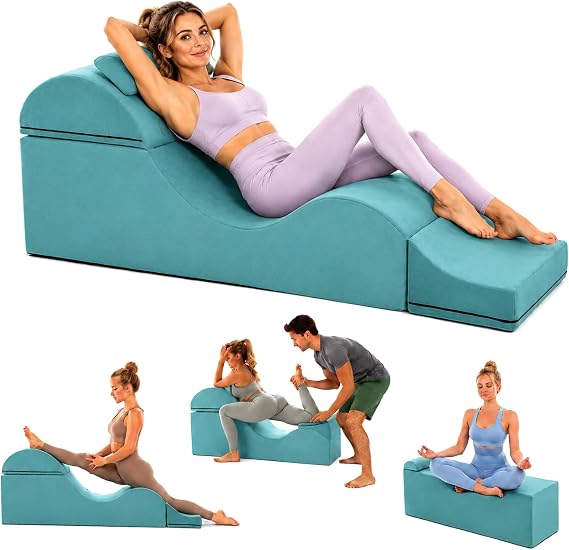Multifunctional adult sofa chair, convertible S-shaped chaise, compressed shipping, suitable for yoga, exercise, and meditation Blue