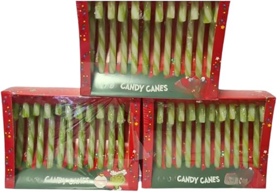 Peppermint Flavour Candy Canes 144g Box Festive Red and Green Striped Sweets Individually Wrapped Christmas Style Treats for Parties Stockings Baking Decoration Use
