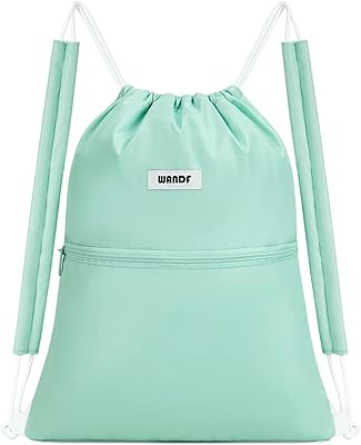 WANDF Drawstring Backpack Sports Gym Bag with Shoulder Pads Water Resistant String Bag Cinch Bag for Women Men Mint Green