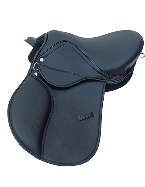 Synthetic Leather Treeless Horse Saddle Lightweight Durable All Purpose Riding Saddle Black 15 Inch Seat