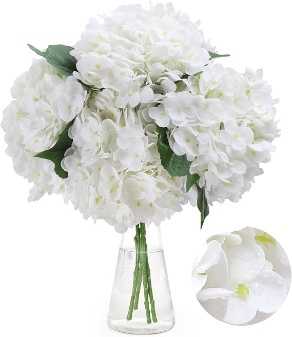 Hydrangea Artificial Flowers,4 PCS Single Long Stem Faux Flowers
