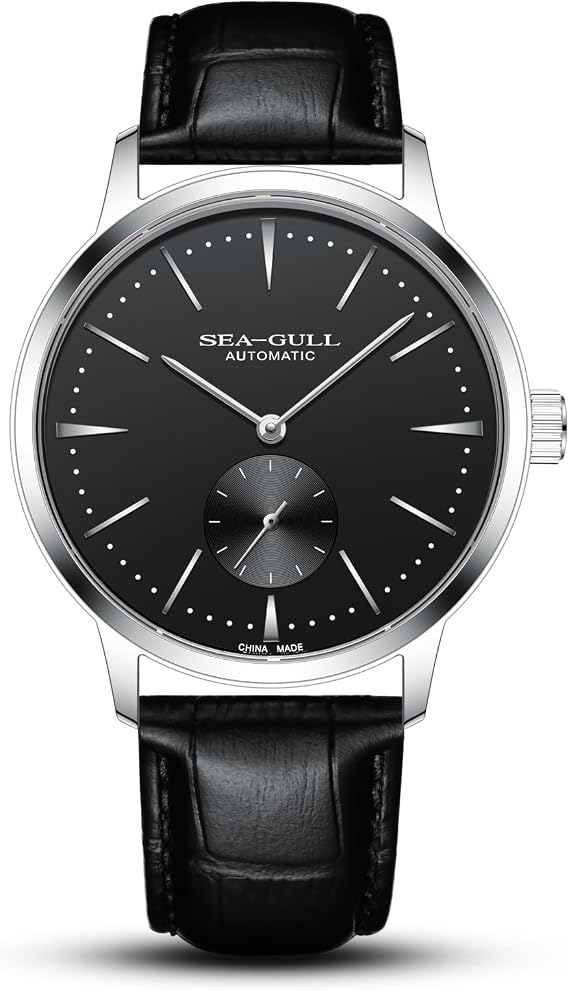 SEA-GULL Men's Automatic Mechanical Watch with Seconds Sub-dial, Business Leather Strap Analogue Display Wristwatch,40mm