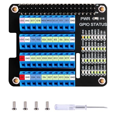 GeeekPi GPIO Screw Terminal Block Breakout Board HAT for Raspberry Pi, GPIO Expansion Board Breakout Module with GPIO Status LED for Raspberry Pi 4B/3B+/3B/2B/B+/Pi Zero W/Pi Zero 2 W