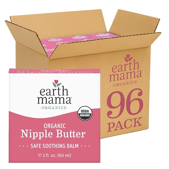 Earth Mama Organic Nipple ButterTM | Nipple Cream Safe for Breastfeeding | Postpartum Essentials for Nursing | Non Lanolin Nipple Cream, 2-Fluid Ounce (96-Count)