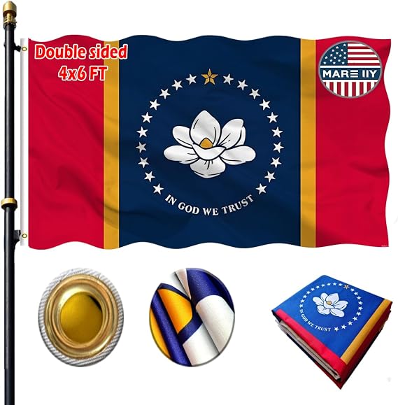 VOLTA Double Sided Mississippi State Flag 4x6ft, Outdoor Heavy Duty 3-Ply Durable Polyester Mississippi State Flag with Canvas Header/Brass Grommets for Indoor and Outdoor Decoration