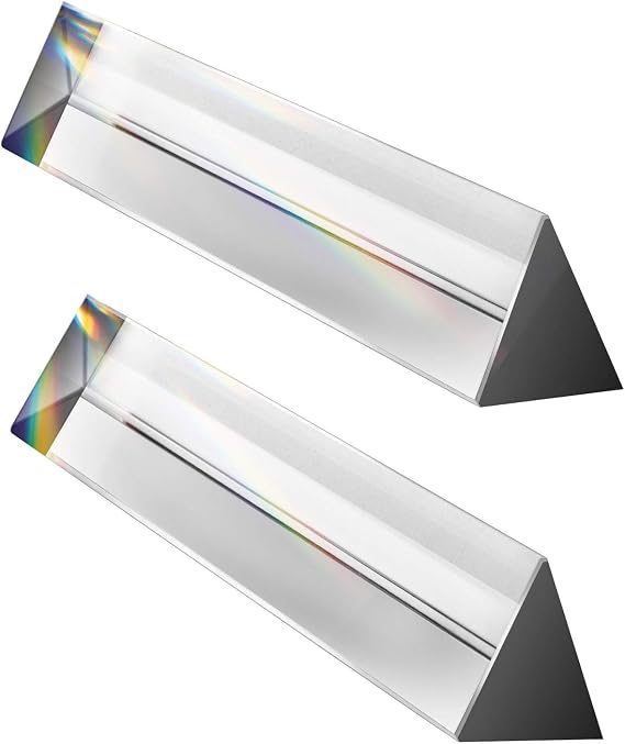 2 Pack 6-inch Crystal Optical Glass Triangular Prism for Photography, Kids, Science, Teaching Light Spectrum, Physics and Taking Photos Pictures (Set of 2, 150mm)