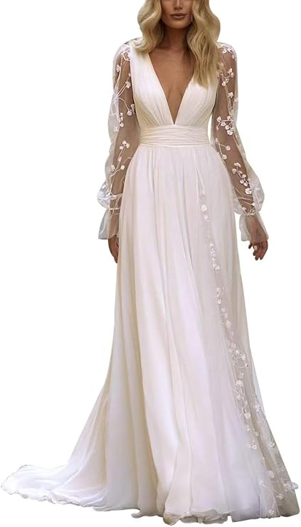 Yuxin Luxury Lace Beaded Wedding Dresses 2026 V Neck Straps Long Ball Gown Wedding Party Bridal Dress