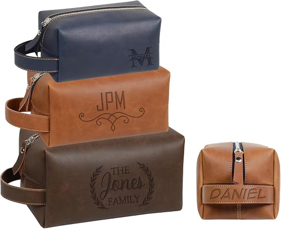 Personalized Men's Leather Toiletry Bag, Customized Name Portable Dopp Kit, Unique Custom Storage Bag, Personalized Gifts for Fathers Day Wedding Gift for Groomsmen Dad Best Man Husband