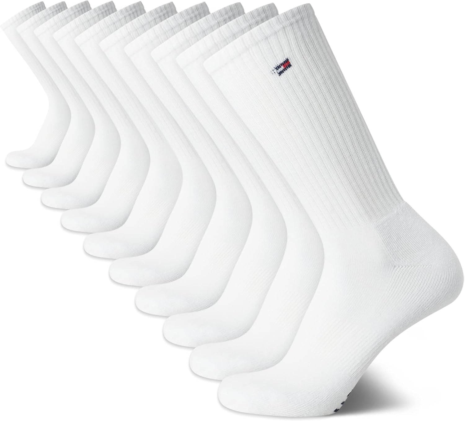 Tommy Hilfiger Mens Crew Socks - 10 Pack Moisture Wicking Cushioned Crew Athletic Socks for Men for Sports & Running