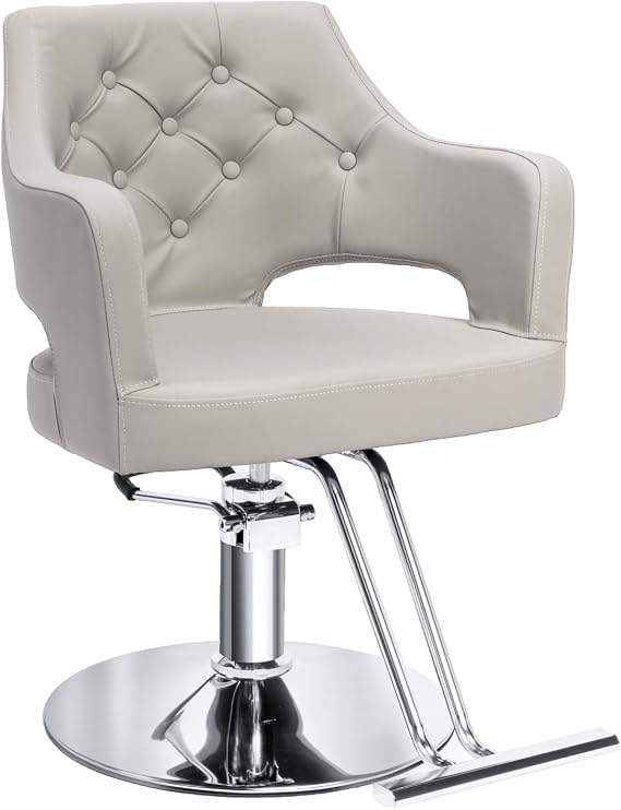 OmySalon Hair Salon Chair Hydraulic Barber Chair for Home Barbershop Gray, Braiding Chair for Hair Stylist Heavy Duty, Styling Hairdressing Beauty Spa Equipment