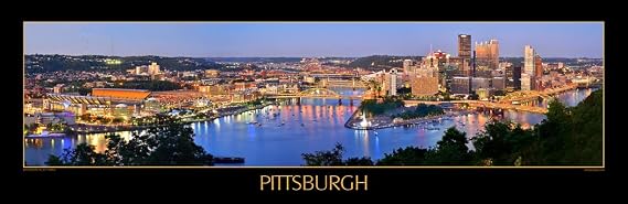 Pittsburgh Skyline UNFRAMED PRINT Poster Photo Dusk Downtown City Color Poster-Style Version 11.75 inches x 36 inches Photographic Panorama Picture Standard Size