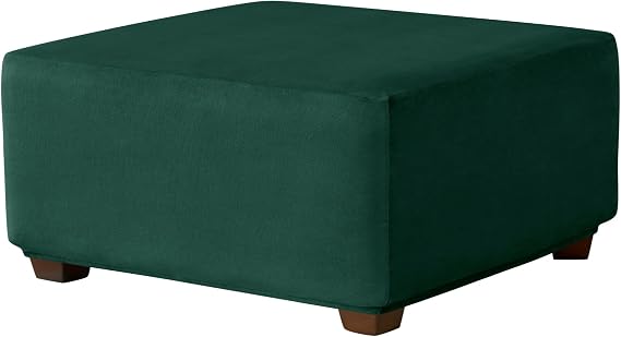 CONRUSER Stretch Ottoman Covers, Soft Square Ottoman Slipcover Velvet Storage Stool Cover Footstool Slipcover for Living Room Furniture Protector (Green, Large)