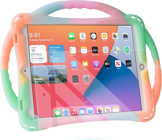 TopEsct Kids Case for iPad 10.2 inch - Shockproof Silicone Cover with Tempered Glass Screen Protector and Strap - Compatible with iPad 9th/8th/7th Gen (2021)" (Jelly Orange)