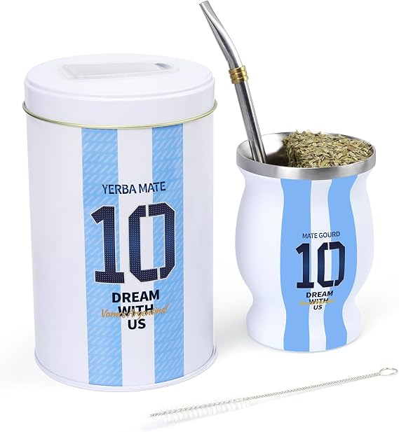 Cuopru Premium Yerba Mate Gourd Set - Includes Argentina Captain No.10 Mate Cup and Yerbero(Tea Caddy), Bombilla(Straw), Cleaning Brush