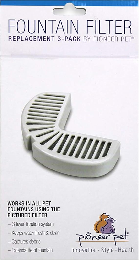 Pioneer Pet Replacement Filters for Ceramic & Stainless Steel Fountains, Raindrop Filters (3 Filters),White