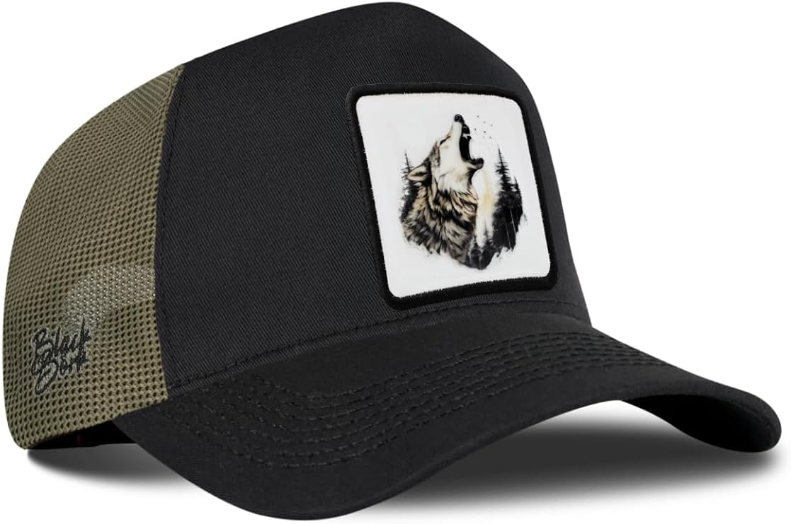Kurt Logolu Siyah-Haki Trucker Şapka