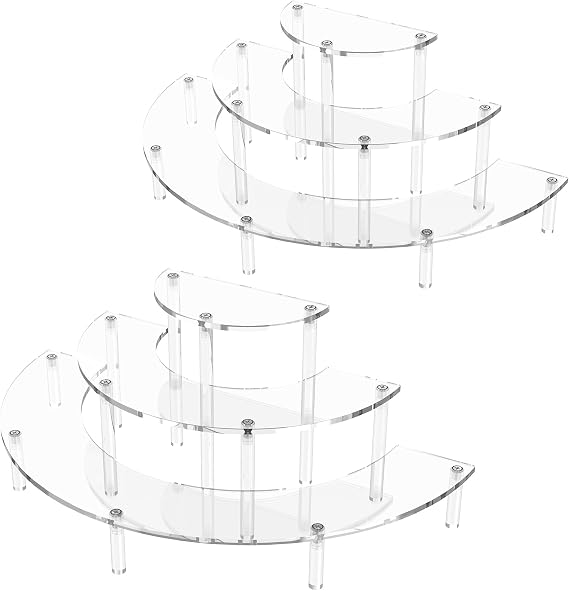 Dooiclear 3 Tier Acrylic Display Risers 2 Pack, Half Moon Cupcake Stand