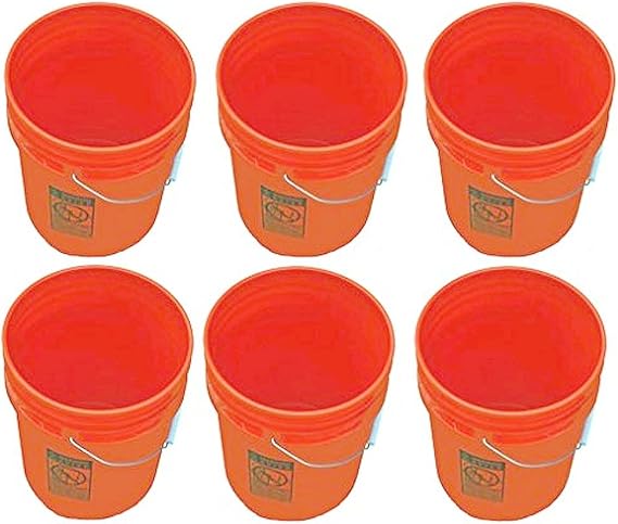 5 Gallon Buckets Six (6) Pack | Plastic | Orange