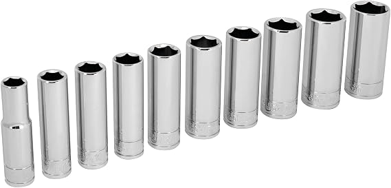 Performance Tool W38402 3/8-Inch Drive 10-Piece Metric Deep Socket Set